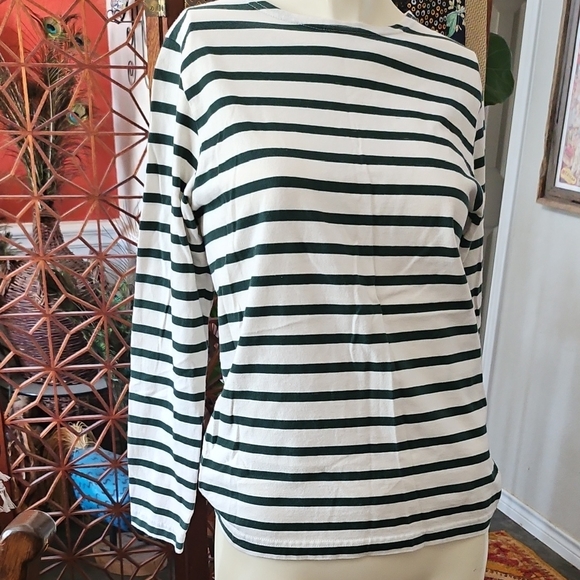 Club De Mer 100% Natural Nautical Sailor Stripe Long Sleeve T-shirt Size Small - Picture 1 of 7